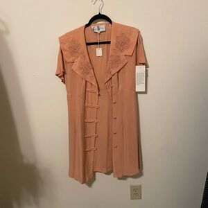 Sue Wong Coral Dress with Floral Embroidery